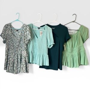 Torrid Green Garden Bundle | Set of 4 Smocked & Ribbed Boho Tops cottagecore